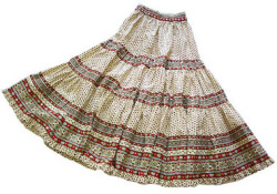Provence tiered skirt, long (Lourmarin. beige x bordeaux)